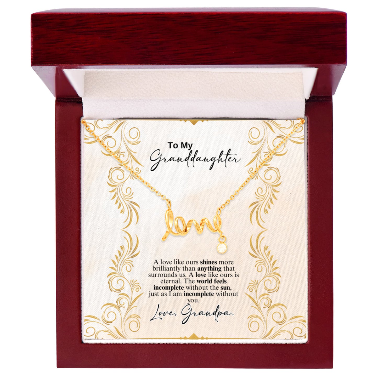 To My Granddaughter Scripted Love Necklace- a Gift from a Grandfather