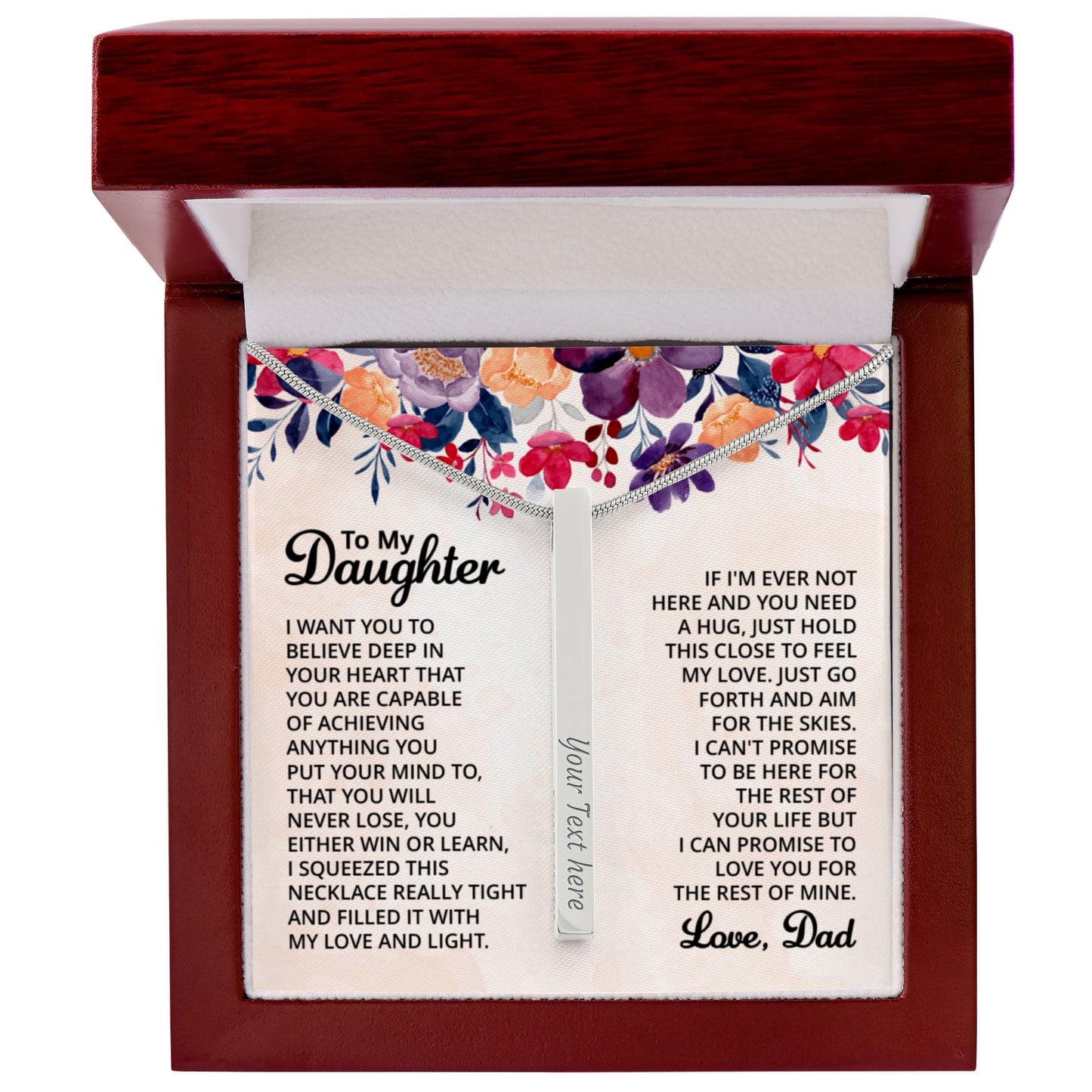 Custom Engraved 4- Sided Stick Necklace a Gift for a Daughter.