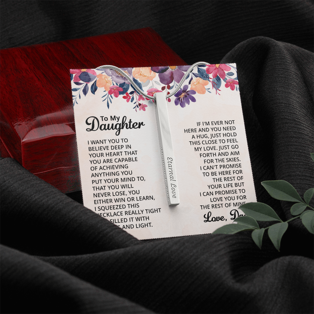 Custom Engraved 4- Sided Stick Necklace a Gift for a Daughter.