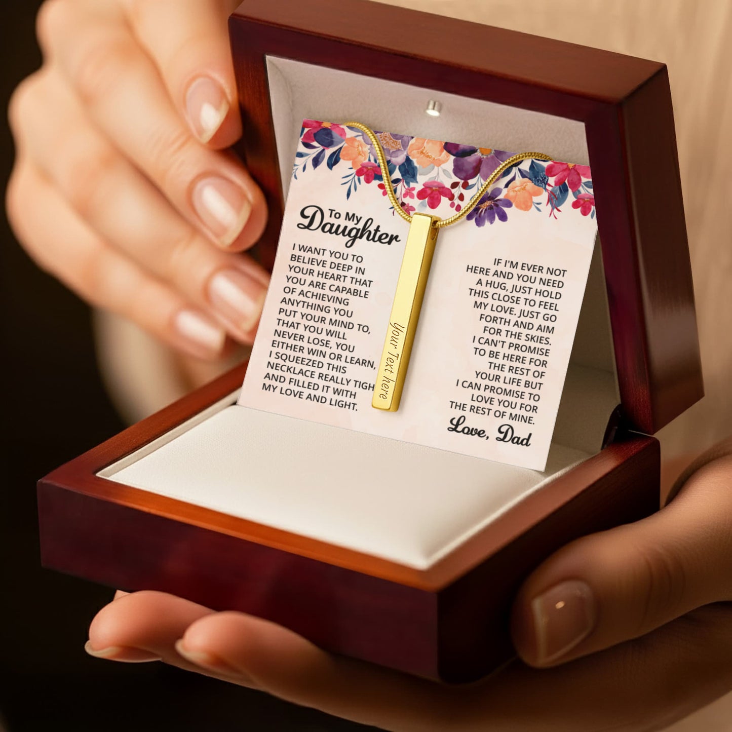 Custom Engraved 4- Sided Stick Necklace a Gift for a Daughter.