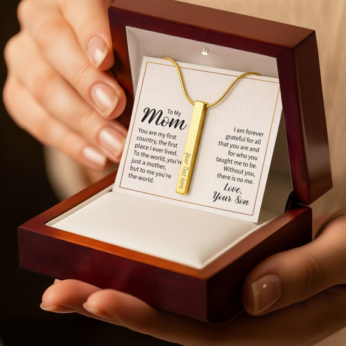 Personalized Mom Engraved 4 Sided Stick Necklace a Gift for Mom.