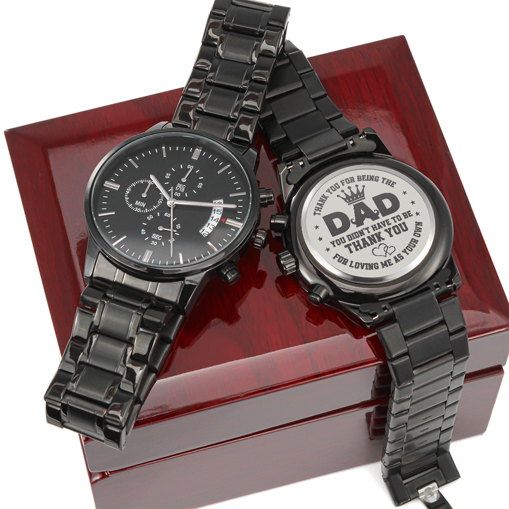 DAD Engraved Message Black Chronograph Watch- a Gift for Dad/Fathers