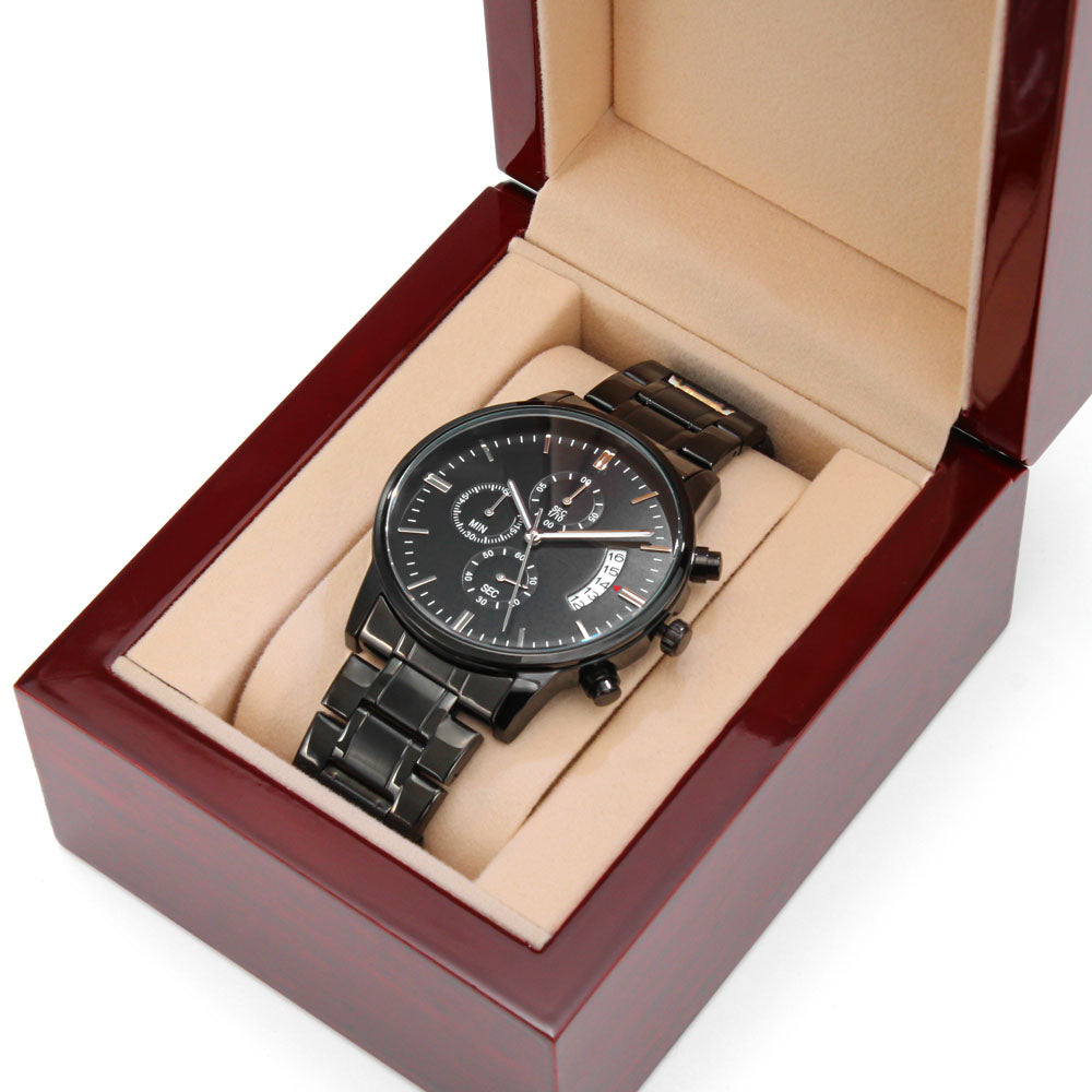 DAD MY HERO Engraved Message Black Chronograph Watch a Gift for Dad/Father.