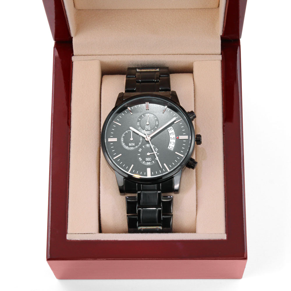 Engraved Message Black Chronograph Watch- A Gift for a Father/Son.