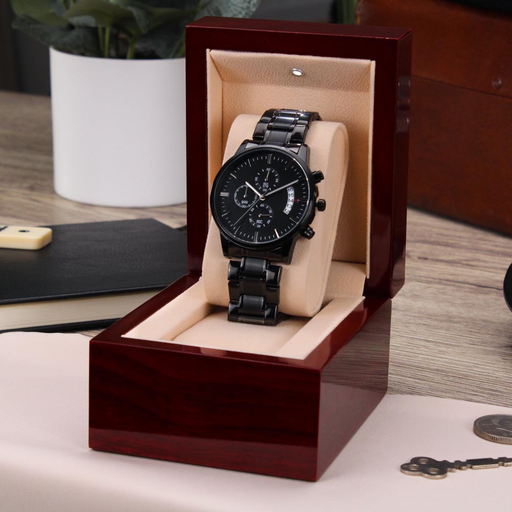 DAD Engraved Message Black Chronograph Watch- a Gift for Dad/Fathers