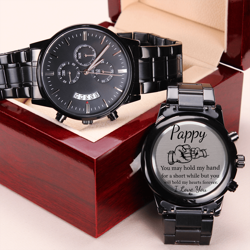 Engraved Message Black Chronograph Watch- A Gift for a Father/Son.