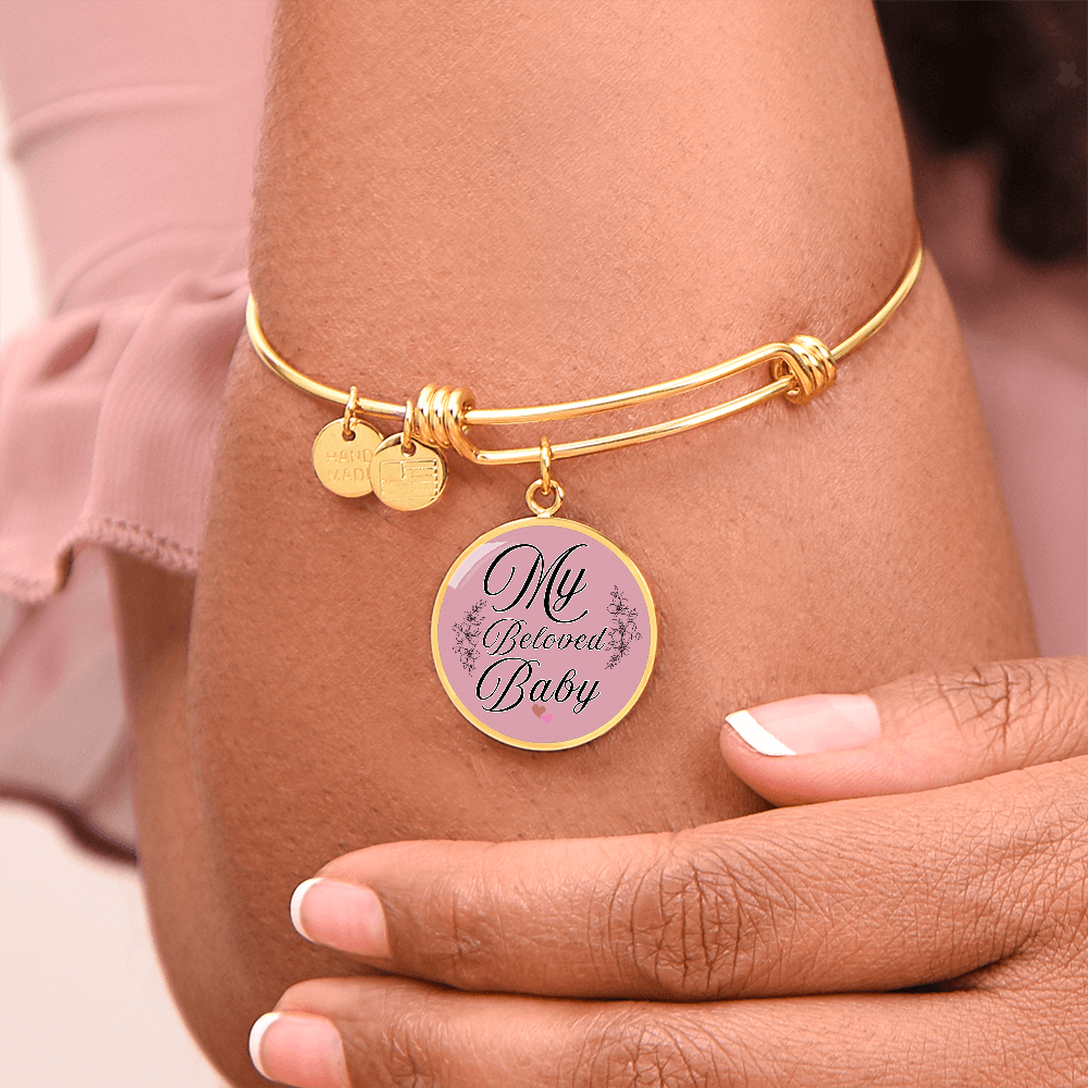 Personalized ''My Beloved Baby'' Circle Engraving Bangle- a Gift for a Mother/Wife.