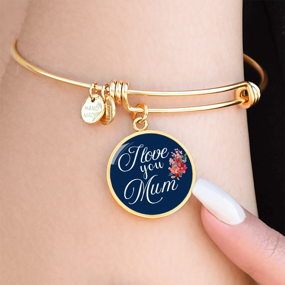 Personalized Circle''I Love You Mum'' Bangle with Engraving Option- a Gift for Daughter/Wife/Soulmate/Mothers.