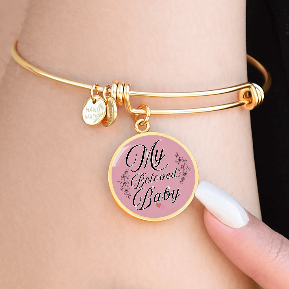 Personalized ''My Beloved Baby'' Circle Engraving Bangle- a Gift for a Mother/Wife.