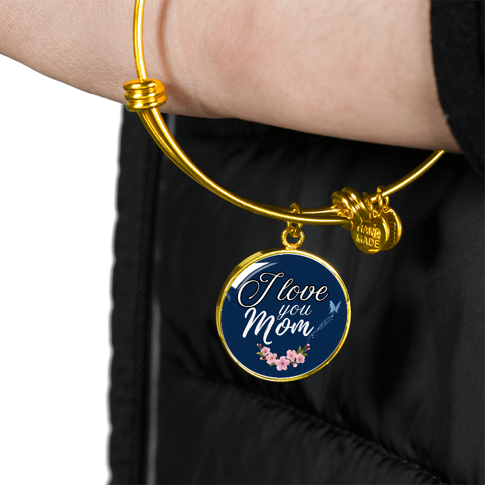 Personalized Circle''I Love You Mom'' Bangle with Engraving Option- a Gift for Daughter/Wife/Soulmate/Mothers.