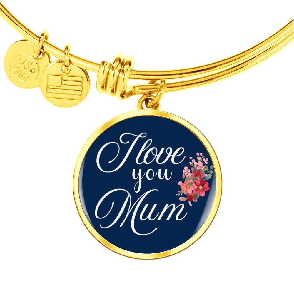 Personalized Circle''I Love You Mum'' Bangle with Engraving Option- a Gift for Daughter/Wife/Soulmate/Mothers.