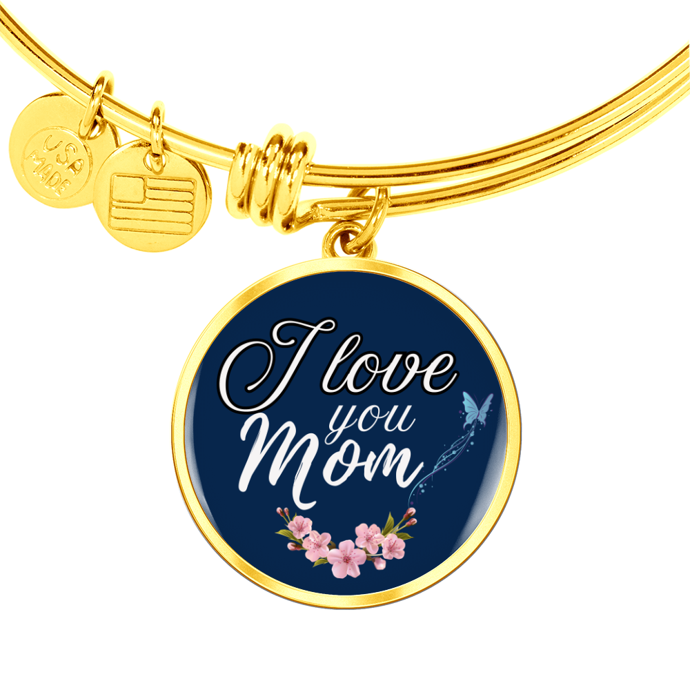 Personalized Circle''I Love You Mom'' Bangle with Engraving Option- a Gift for Daughter/Wife/Soulmate/Mothers.