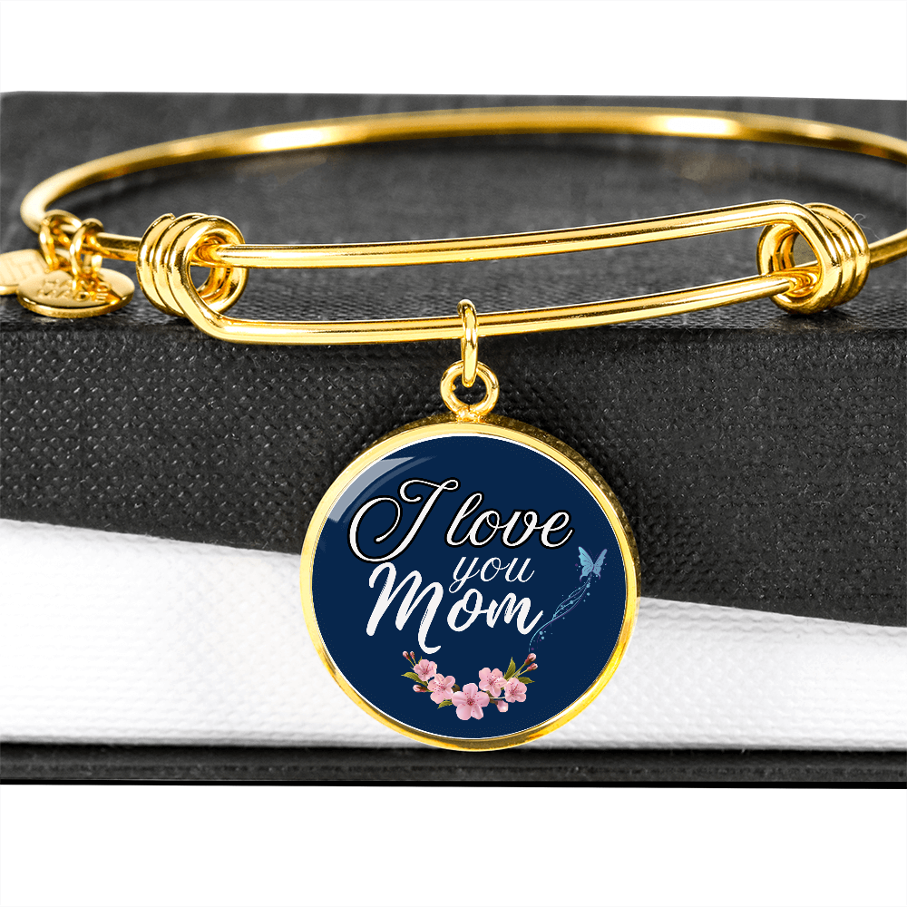 Personalized Circle''I Love You Mom'' Bangle with Engraving Option- a Gift for Daughter/Wife/Soulmate/Mothers.