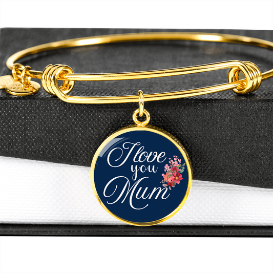 Personalized ''I Love You Mum'' Circle Engraving Bangle- a Gift for Wife/Mother.