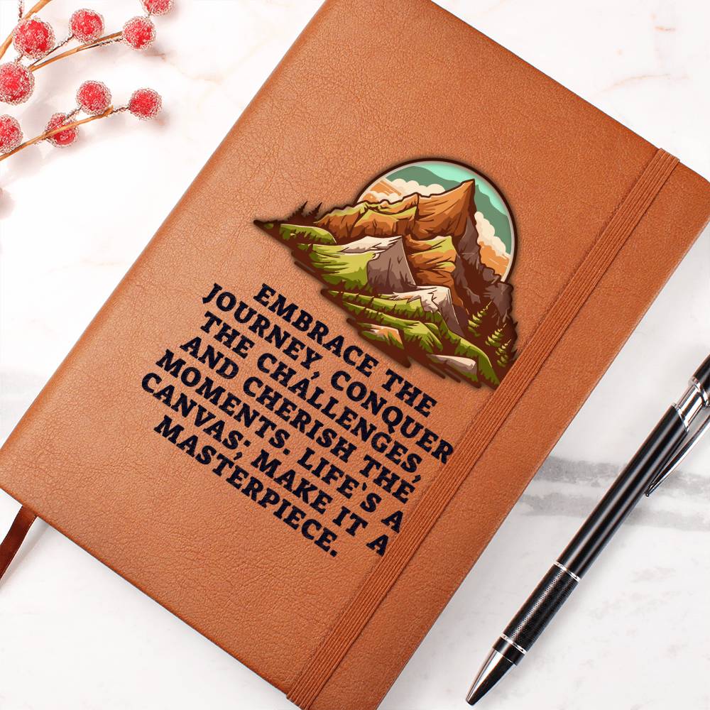 Embrace The Journey Graphic Leather Journal- A Gift for Sons/Daughters/Fathers/Mothers.