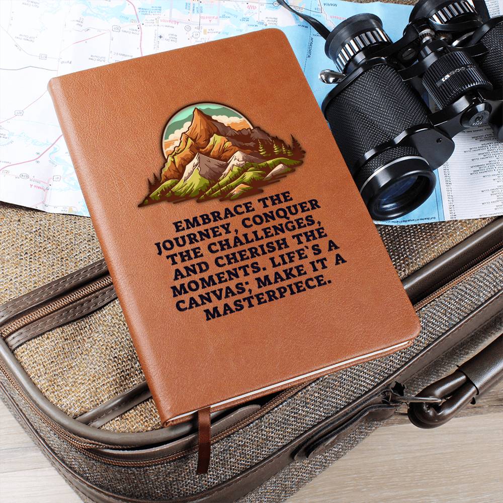 Embrace The Journey Graphic Leather Journal- A Gift for Sons/Daughters/Fathers/Mothers.