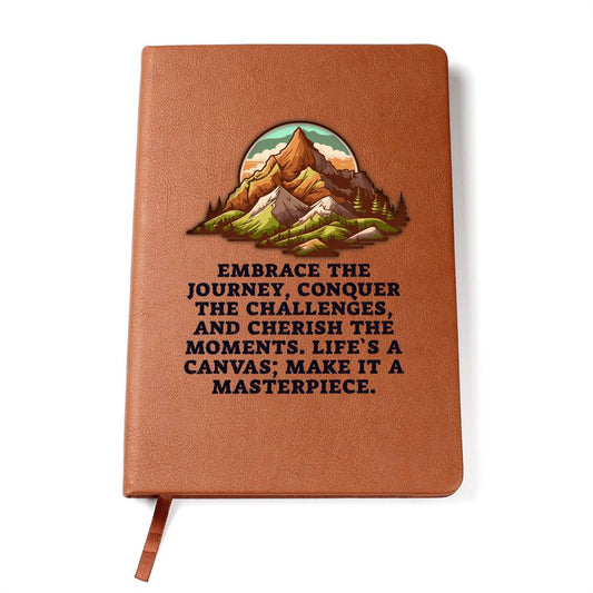 Embrace The Journey Graphic Leather Journal- A Gift for Sons/Daughters/Fathers/Mothers.