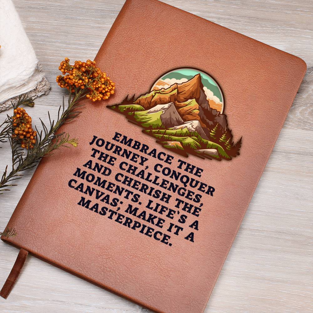 Embrace The Journey Graphic Leather Journal- A Gift for Sons/Daughters/Fathers/Mothers.