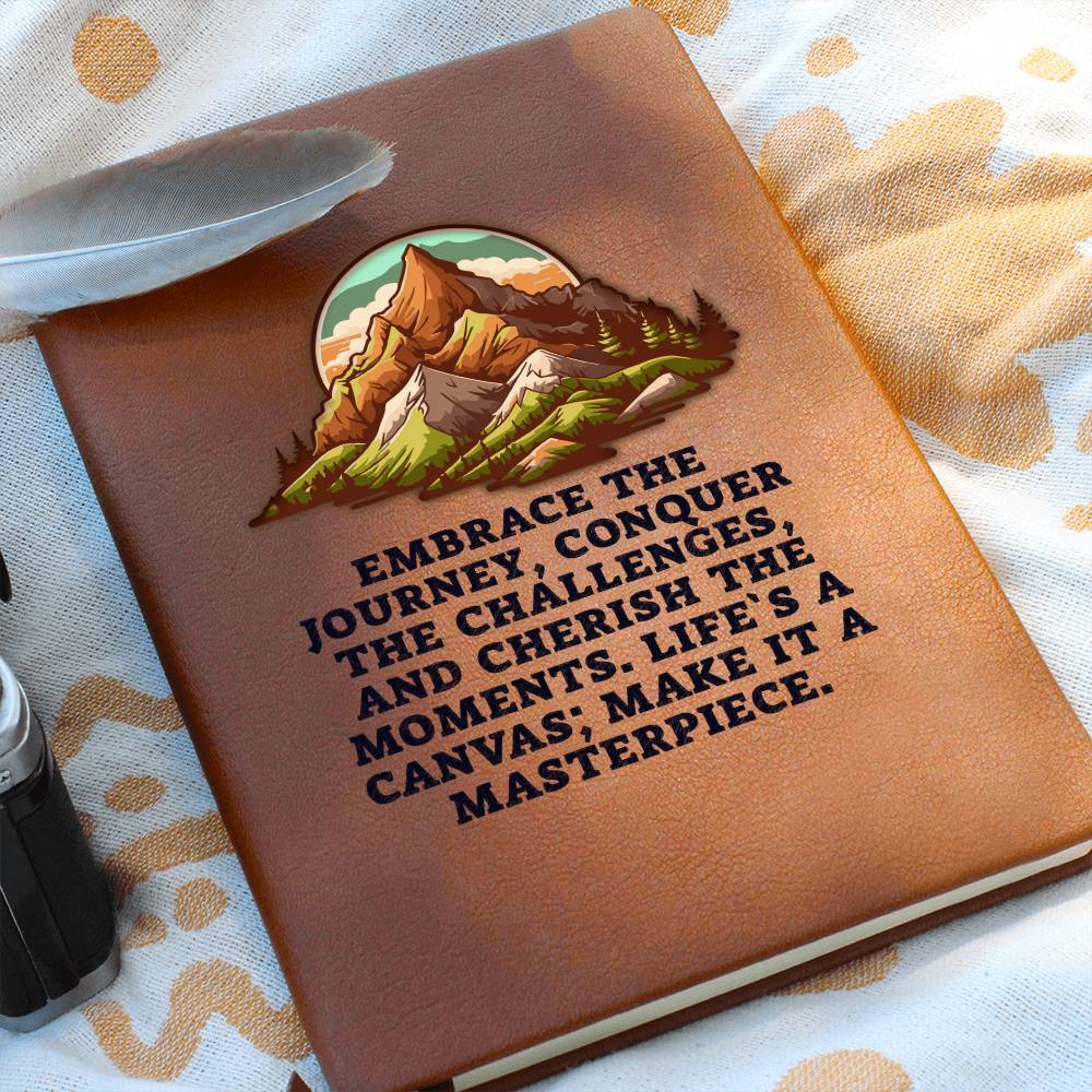 Embrace The Journey Graphic Leather Journal- A Gift for Sons/Daughters/Fathers/Mothers.