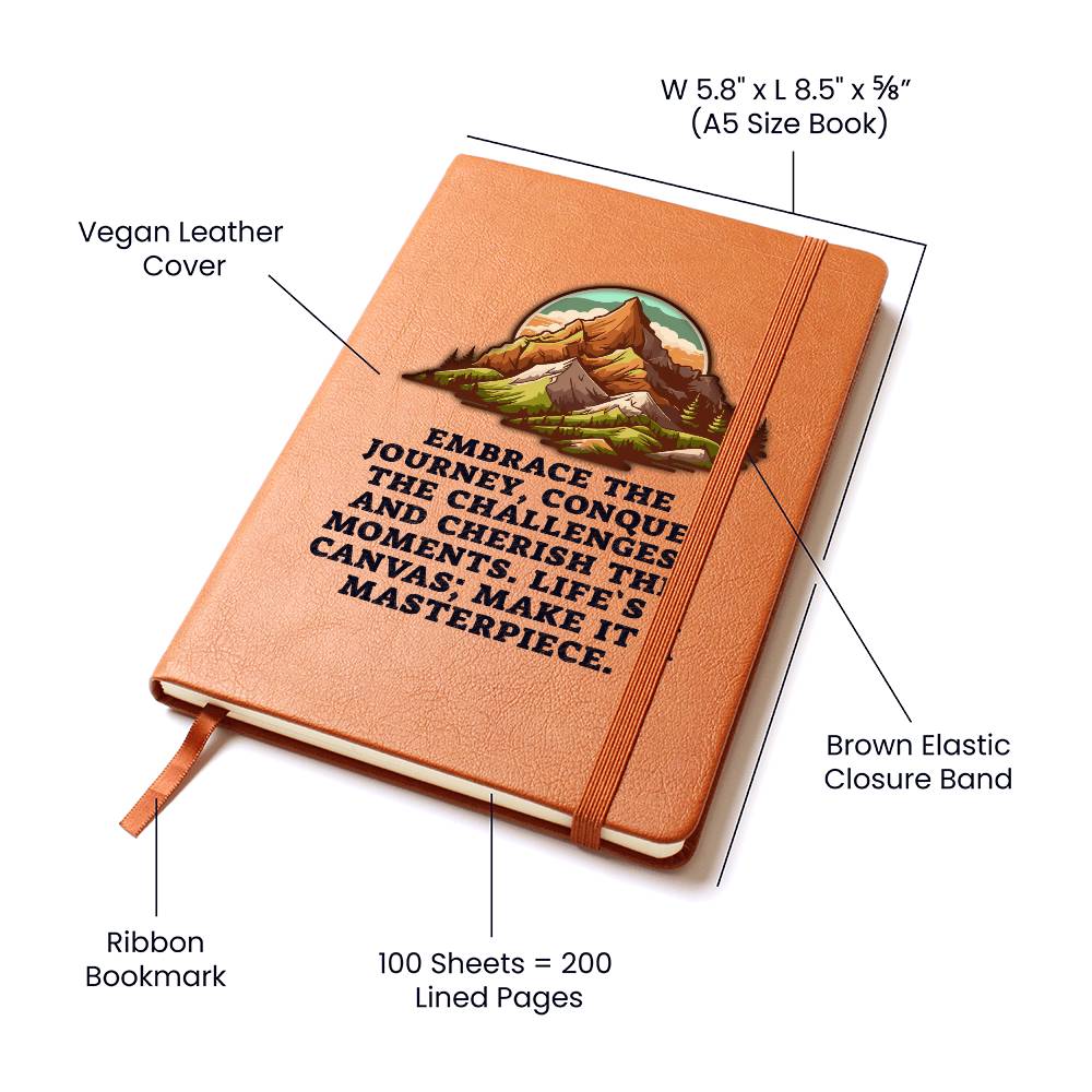 Embrace The Journey Graphic Leather Journal- A Gift for Sons/Daughters/Fathers/Mothers.