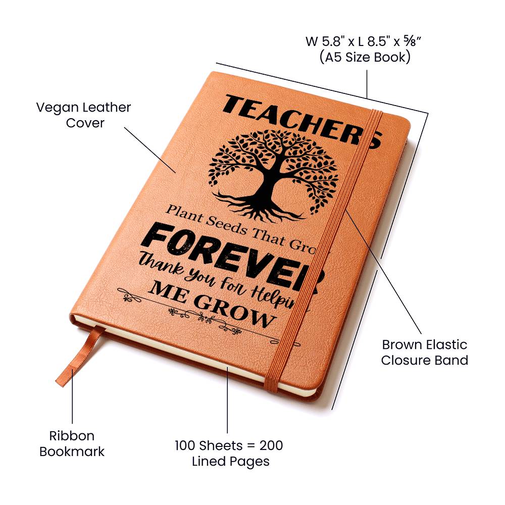 Teacher Plant Seeds Graphic Leather Journal- a Gift for Teachers/Mothers/Fathers.