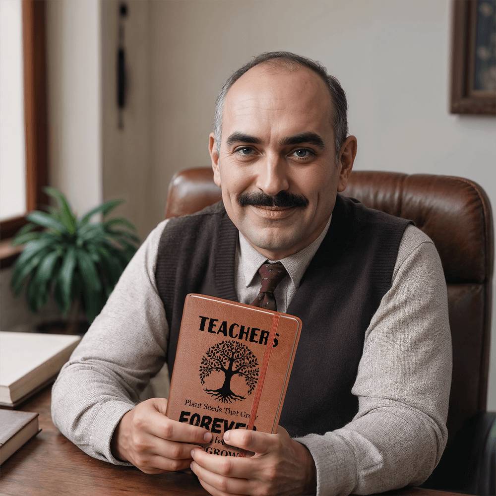 Teacher Plant Seeds Graphic Leather Journal- a Gift for Teachers/Mothers/Fathers.