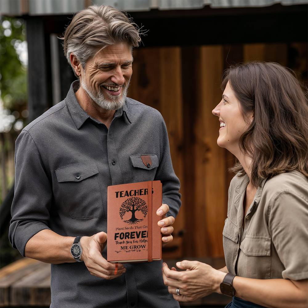 Teacher Plant Seeds Graphic Leather Journal- a Gift for Teachers/Mothers/Fathers.