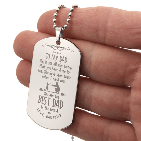 Personalized To My Dad Engraved Dog Tag Necklace- A Gift for Fathers/Sons.