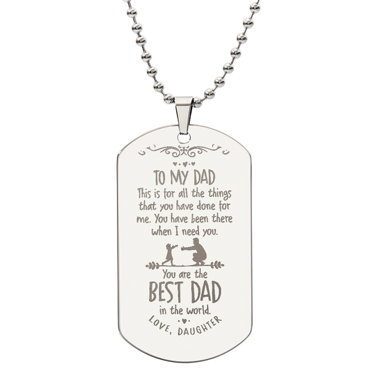 Personalized To My Dad Engraved Dog Tag Necklace- A Gift for Fathers/Sons.
