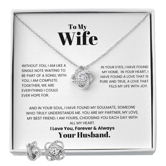 To My Wife -Love Knot Earring and Necklace Set! - a Gift for Wife/Soulmate