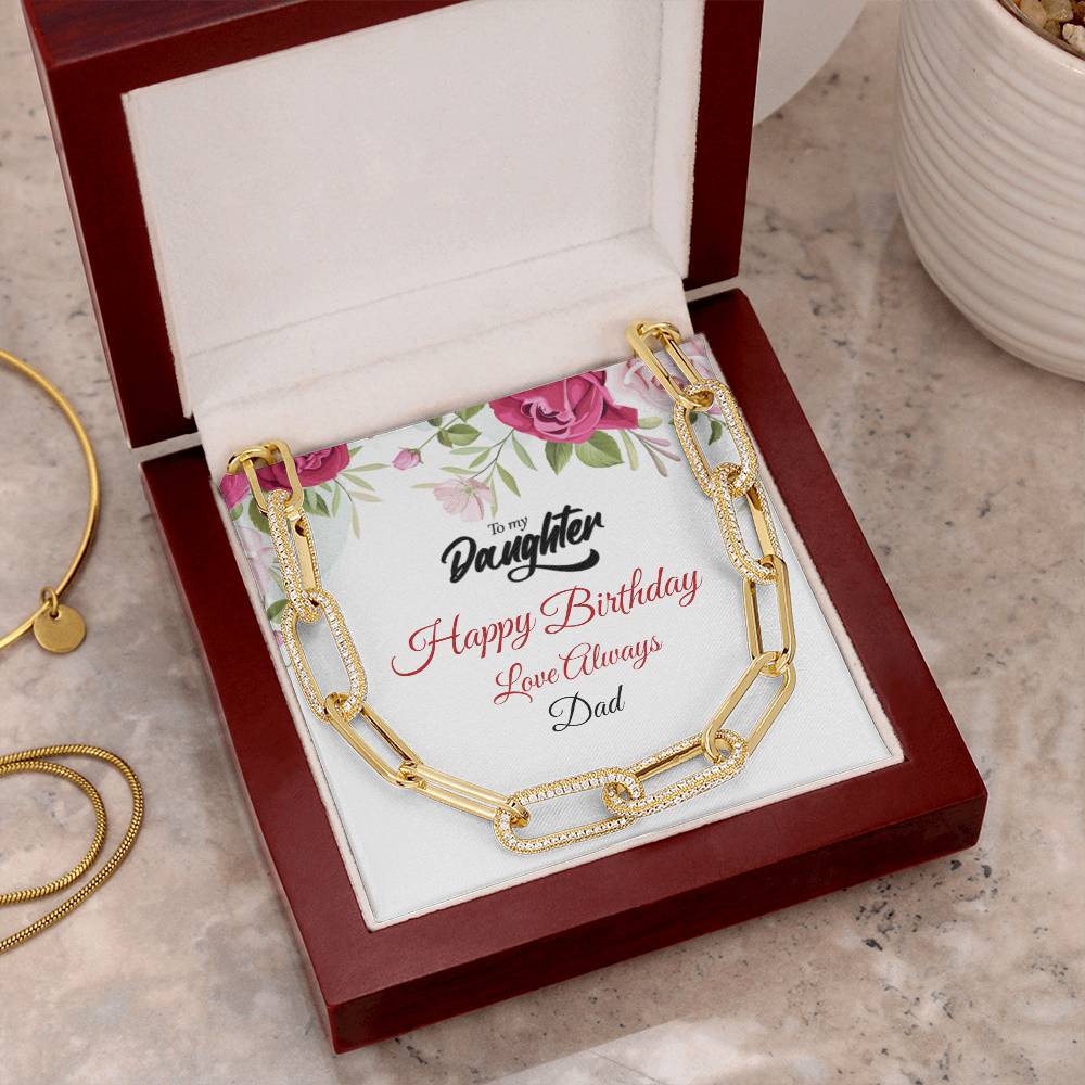 Happy Birthday CZ Paperclip Chain Necklace- A Gift for a Daughter