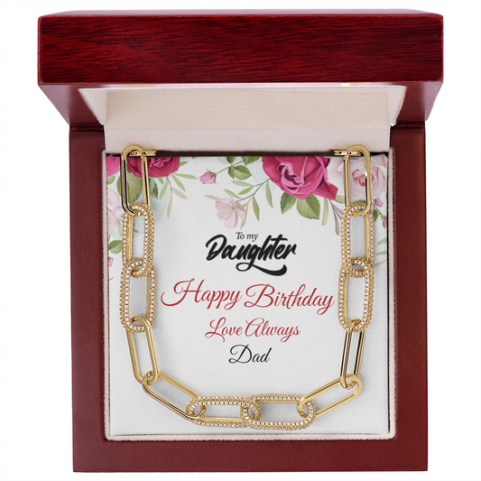 Happy Birthday CZ Paperclip Chain Necklace- A Gift for a Daughter