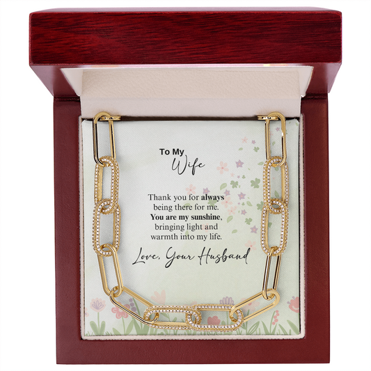 To My Wife, CZ Paperclip Chain Necklace- a Gift for a Wife/Soulmate.