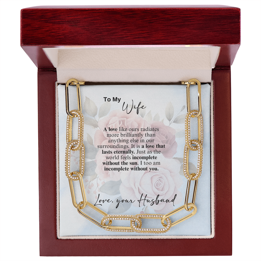 To My Wife, CZ Paperclip Chain Necklace- a Gift for a Wife/Soulmate.