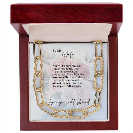 To My Wife, CZ Paperclip Chain Necklace- a Gift for a Wife/Soulmate.