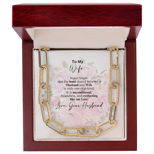 To My Wife, CZ Paperclip Chain Necklace- a Gift for a Wife/Soulmate.