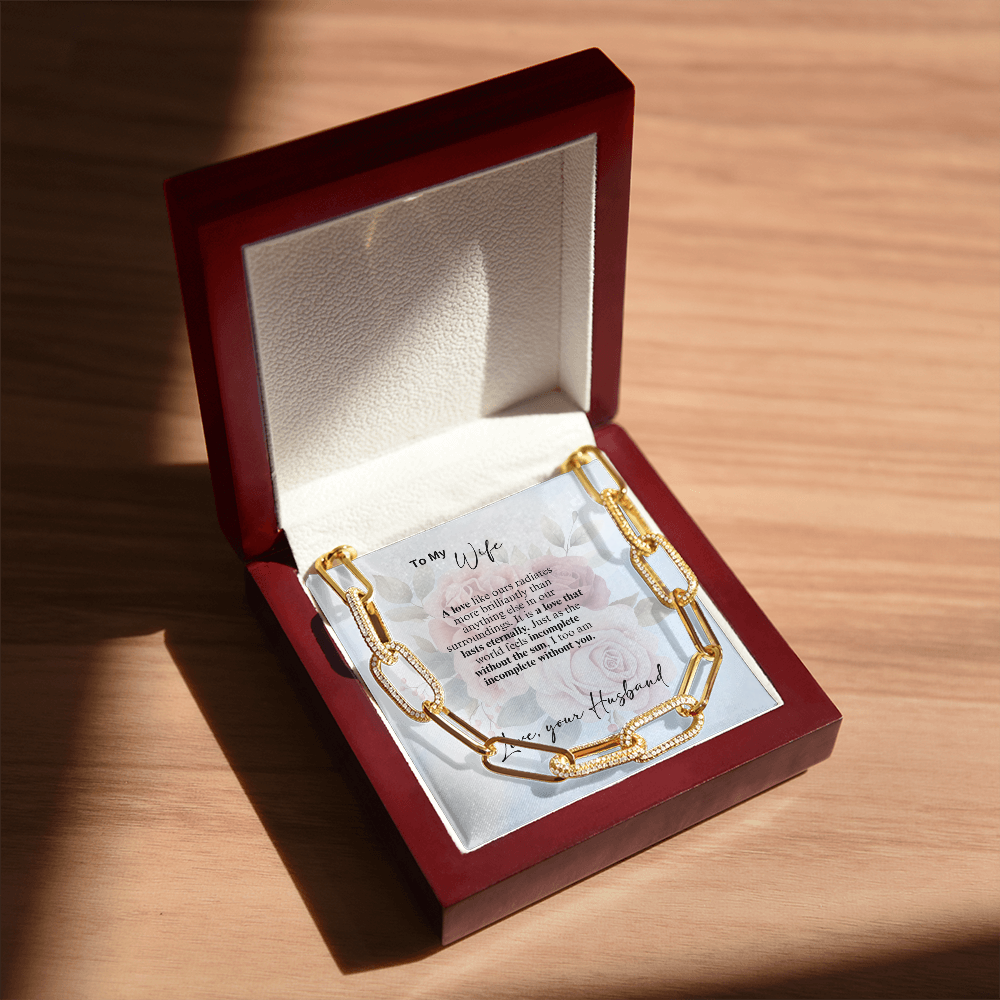 To My Wife, CZ Paperclip Chain Necklace- a Gift for a Wife/Soulmate.