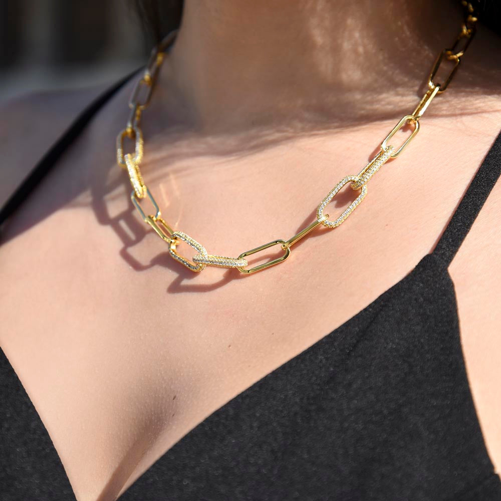 Happy Birthday CZ Paperclip Chain Necklace- A Gift for a Daughter