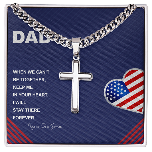 Personalized DAD Cuban Link Chain with Engraved Artisan Cross- A Gift for Father/Son