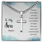 Personalized To My Son Cuban Link Chain with Engraved Artisan Cross- A Gift for Father/Son