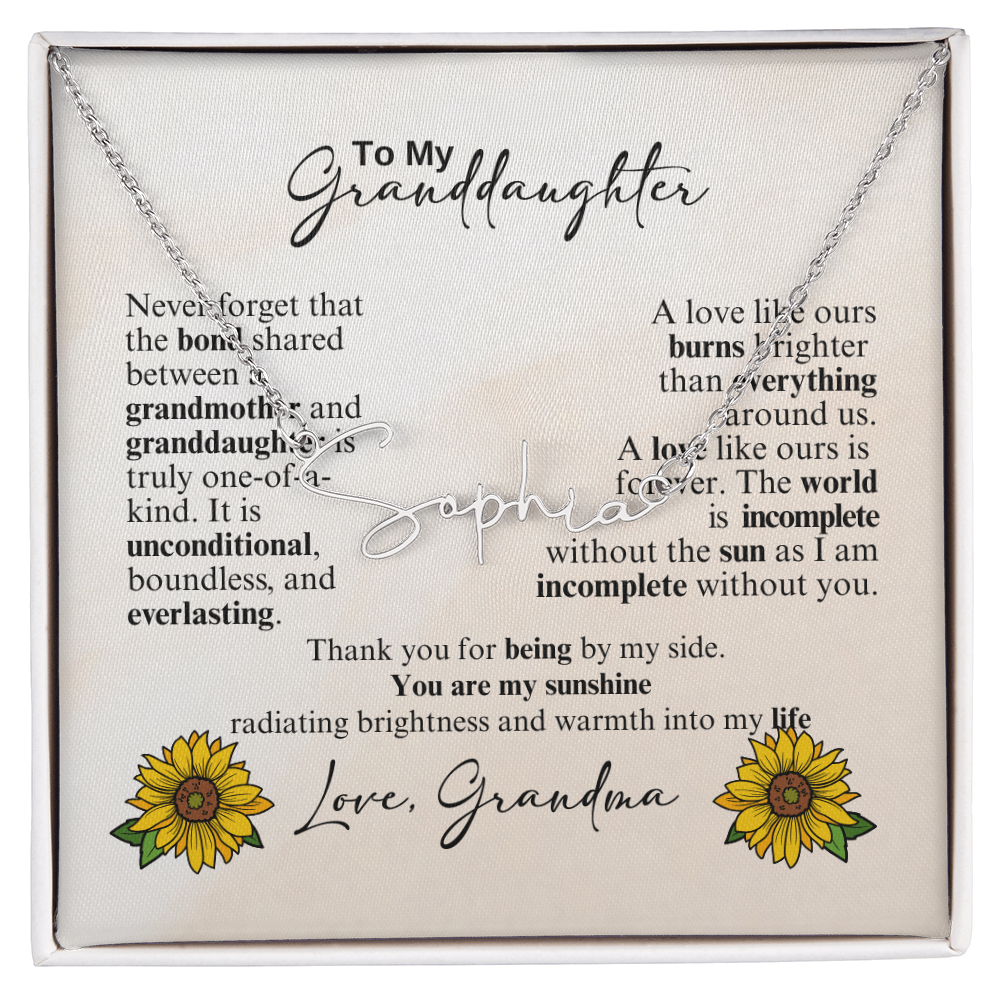 Custom Signature Style Name Necklace - a Gift from Grandmother to Granddaughter.