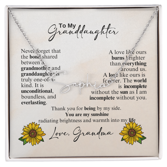 Custom Signature Style Name Necklace - a Gift from Grandmother to Granddaughter.