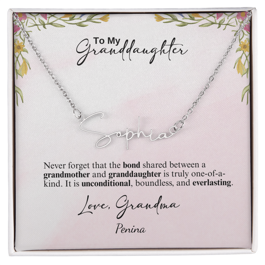 Custom Signature Style Name Necklace - a Gift from Grandmother to Granddaughter.