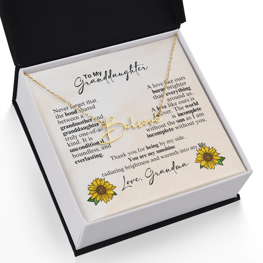Custom Signature Style Name Necklace - a Gift from Grandmother to Granddaughter.
