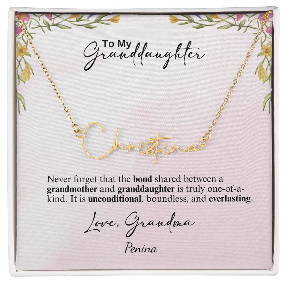 Custom Signature Style Name Necklace - a Gift from Grandmother to Granddaughter.