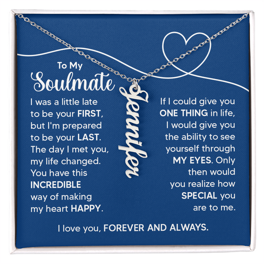 Personalized Vertical Soulmate Name Necklace- a Gift for a Soulmate.