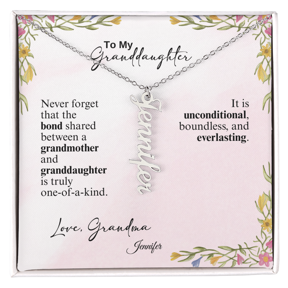 Personalized Vertical Name Necklace- A Beloved Gift for a Granddaughter from a Grandmother.