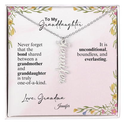 Personalized Vertical Name Necklace- A Beloved Gift for a Granddaughter from a Grandmother.