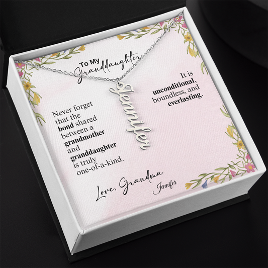 Personalized Vertical Name Necklace- A Beloved Gift for a Granddaughter from a Grandmother.