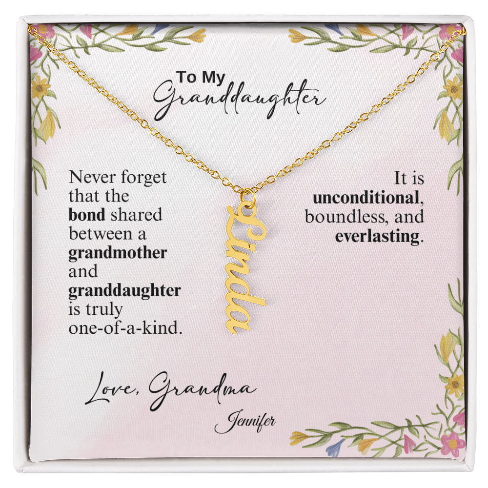 Personalized Vertical Name Necklace- A Beloved Gift for a Granddaughter from a Grandmother.